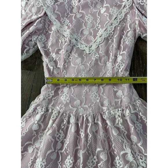 Vintage Gunne Sax Pink Lace & Satin Prairie Dress | Puff Sleeves - Picture 8 of 13